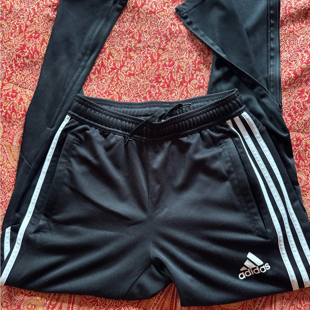 Adidas Black Joggers with White Stripes